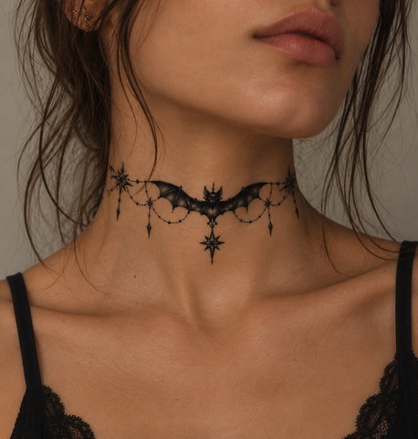 Gothic Choker Temporary Tattoos – Dark Feminine Neck Jewelry, Spiderweb, Celestial, Thorn & Witchy Designs