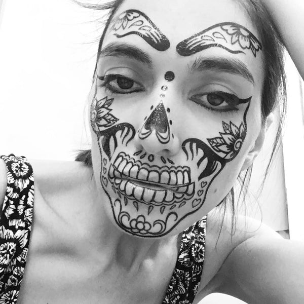 Day of the dead face temporary tattoos for cosplay halloween. Skull dia de los muertos. Coco inspired