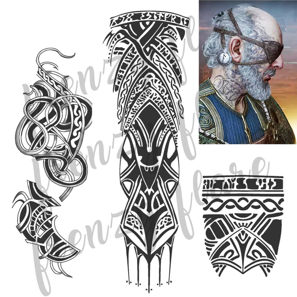 Odin GOW Temporary Tattoos for Cosplayers, Viking Style Runes Tattoo, Face and Arm Tattoos. God of War Costume