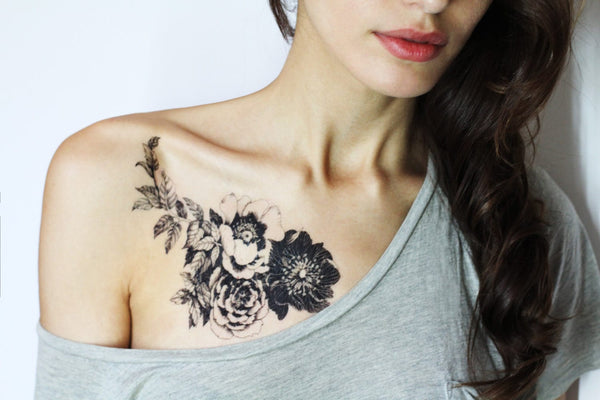 Floral temporary tattoo. Roses and Peonies Tattoo